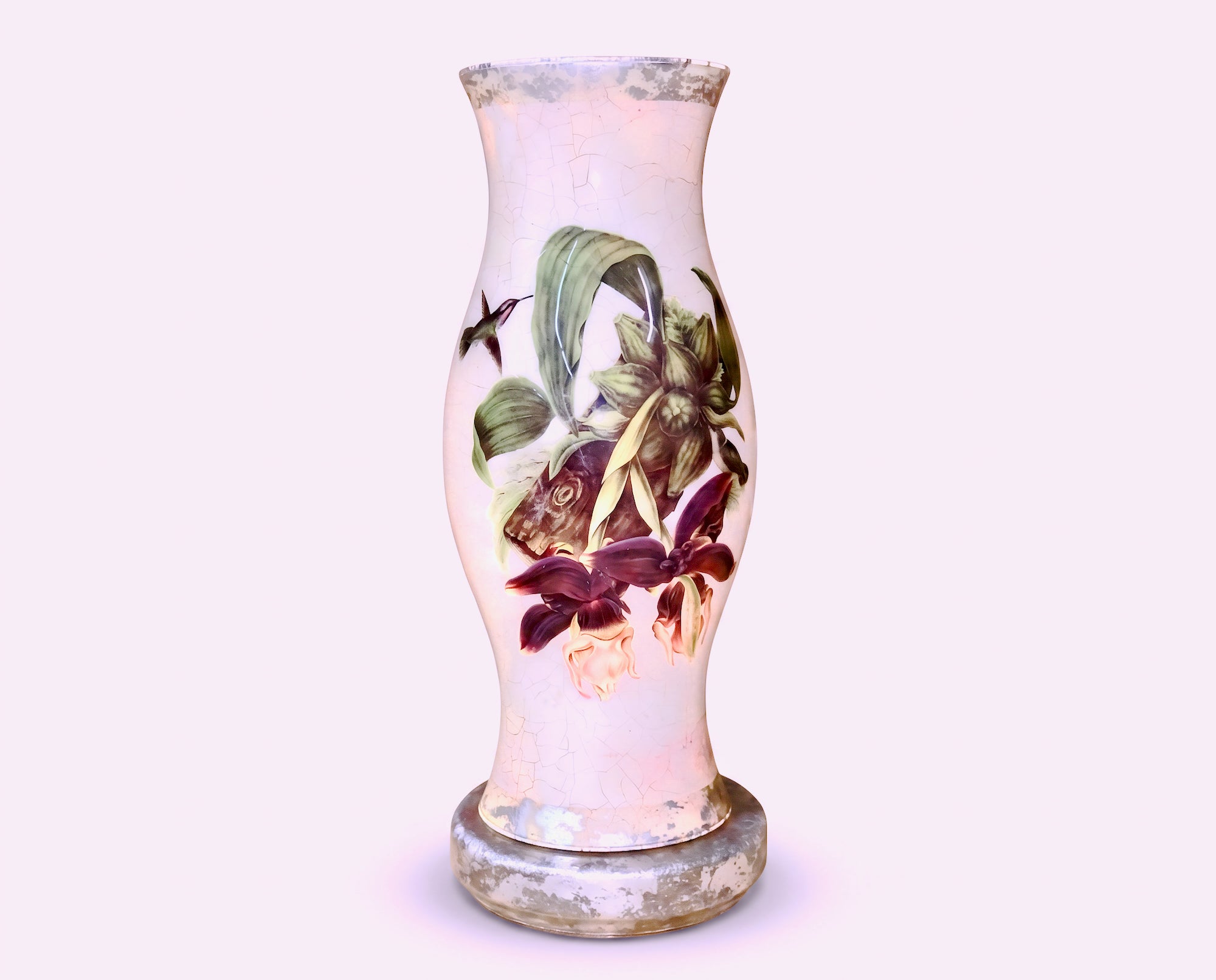 Amethyst Orchid Hurricane Candle & Pedestal Base Centerpiece