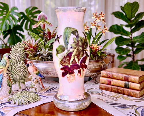 Amethyst Orchid Hurricane Candle & Pedestal Base Centerpiece