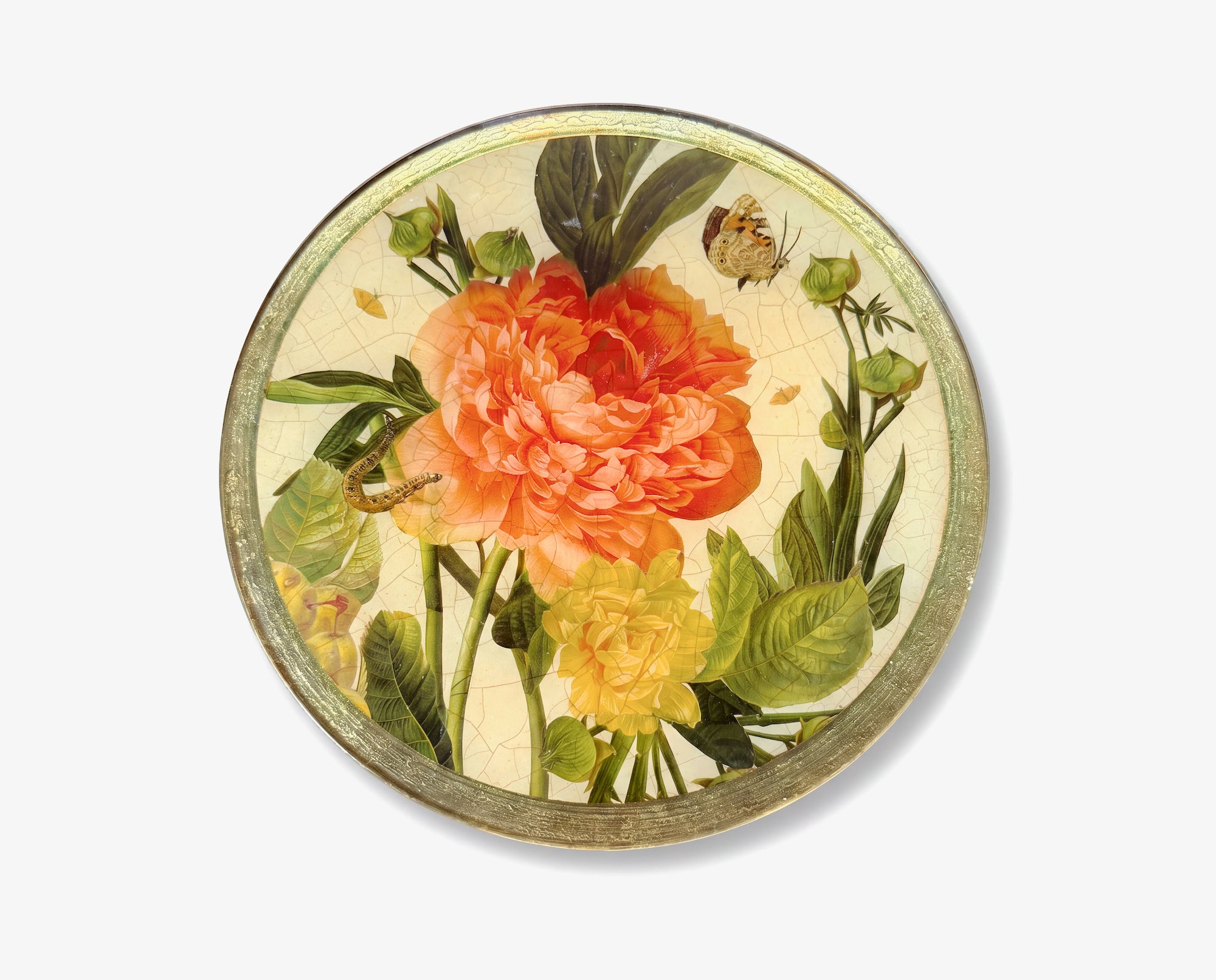 Apricot Peony  16" Round Glass Presentation Platter