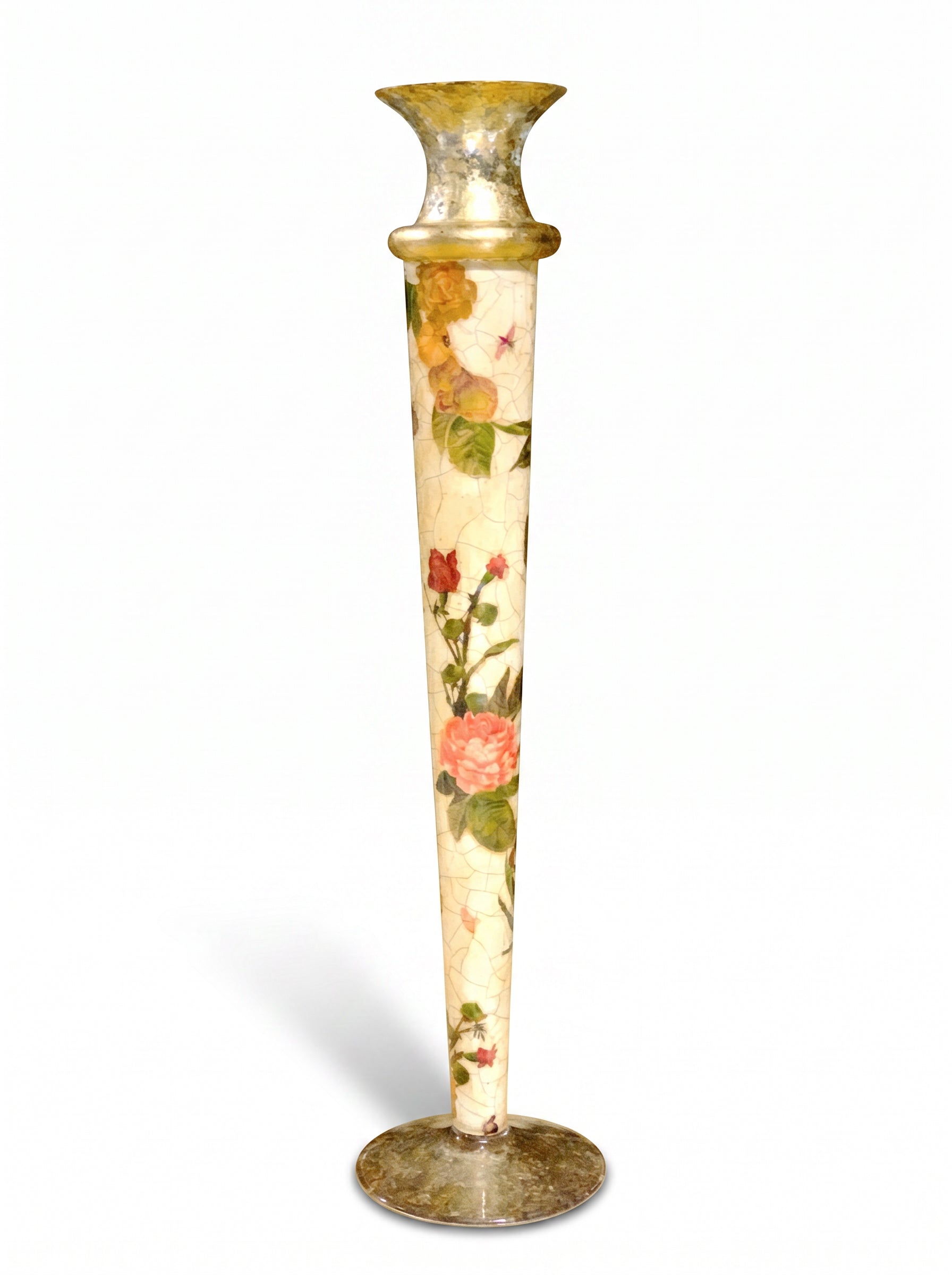 Apricot Peony Crystal 16" Tall Taper Candlestick