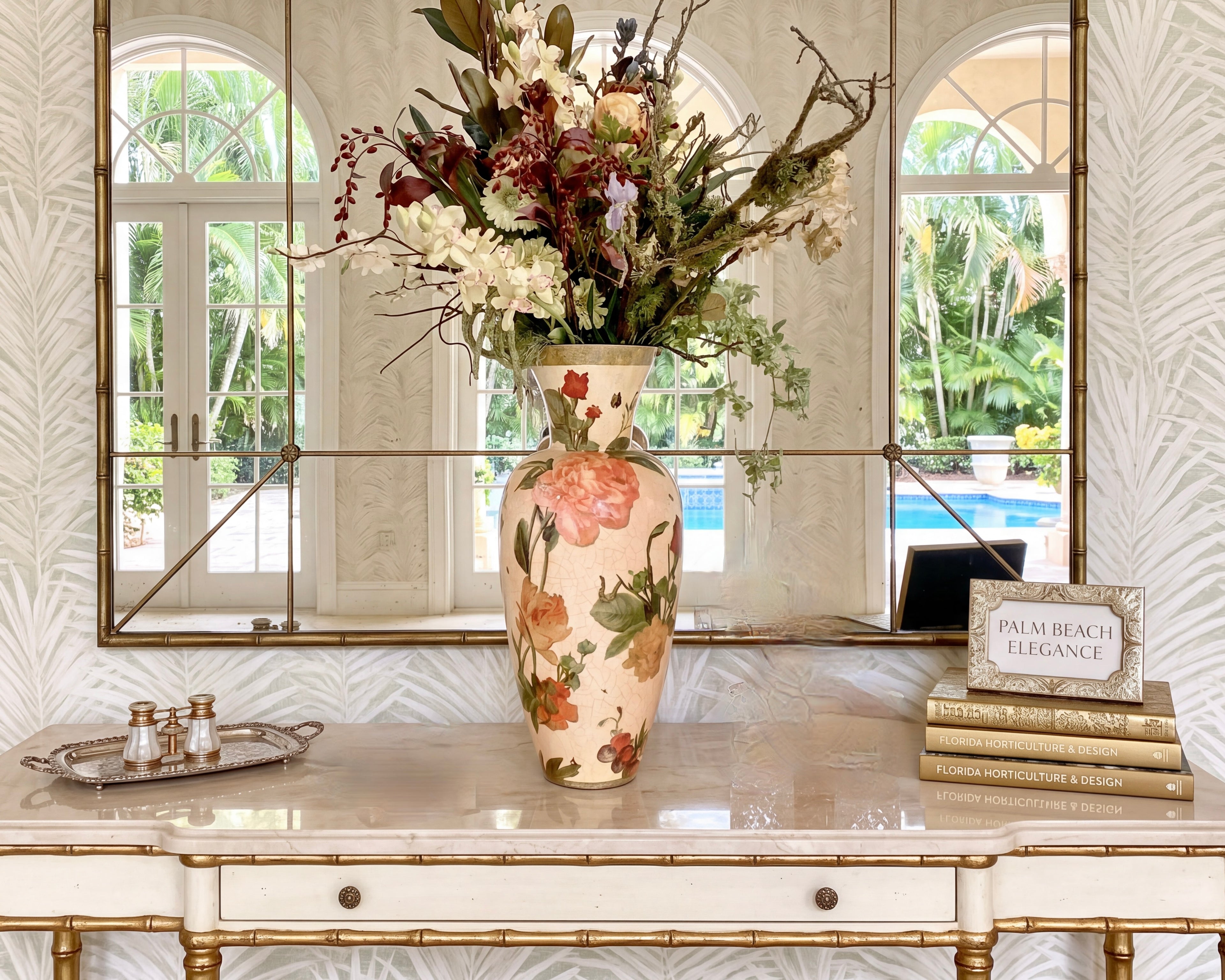 Apricot Peony 30”Grand Entry Vase