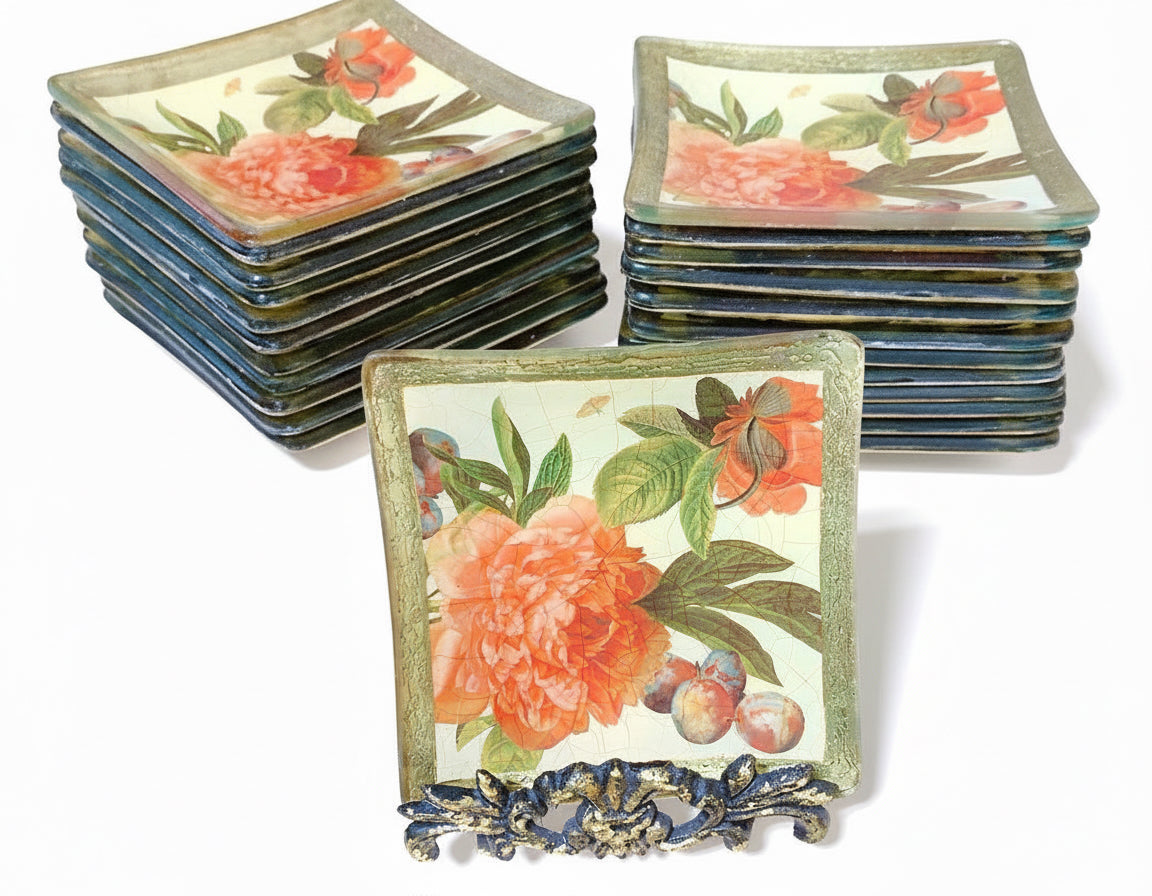 Apricot Peony 6” Square Plate