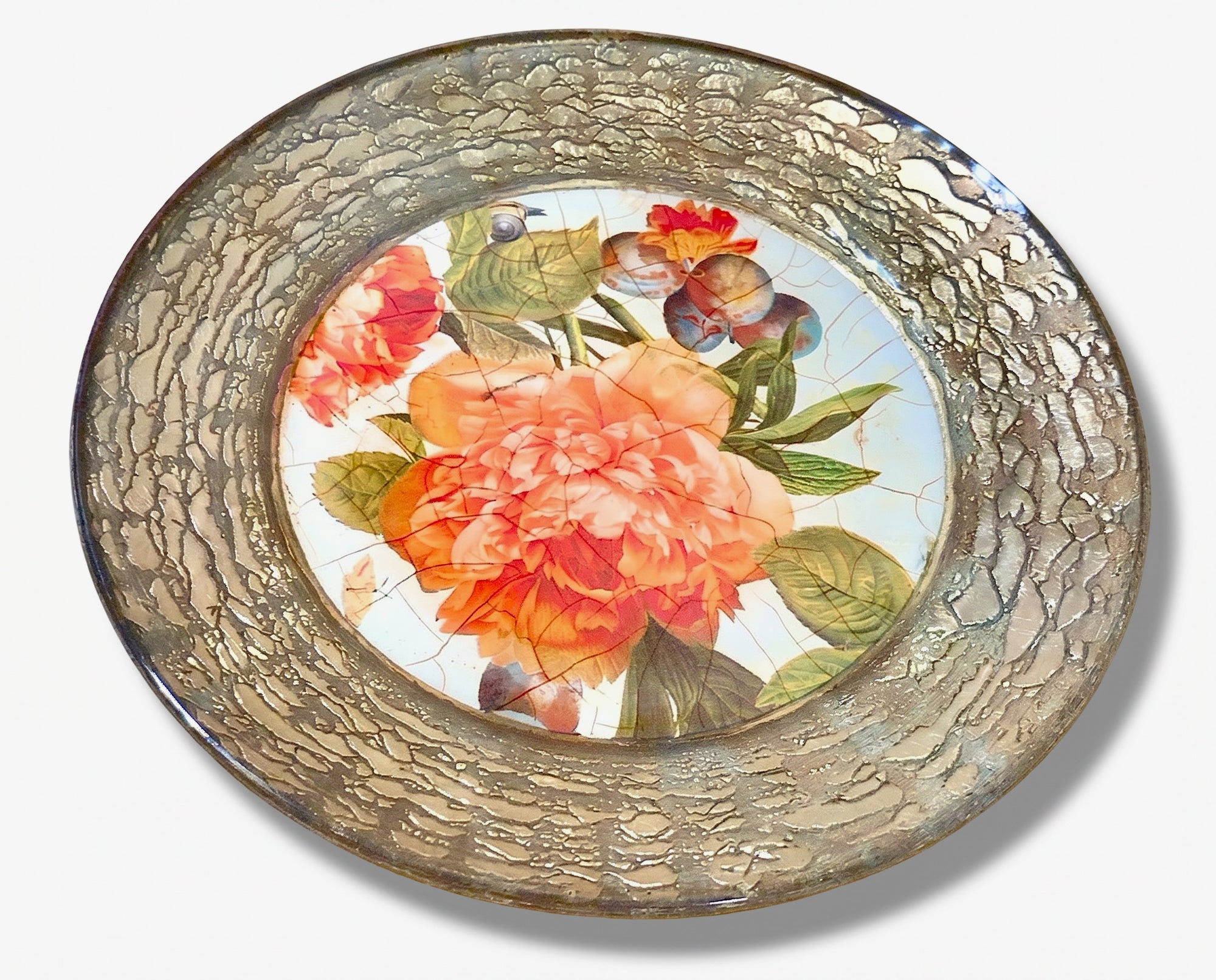 Apricot Peony 8" Round Display & Presentation Plate – Gold Border