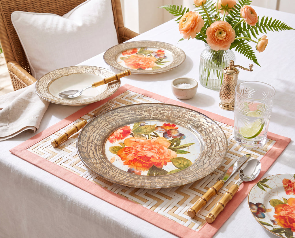 Apricot Peony 8" Round Display & Presentation Plate – Gold Border