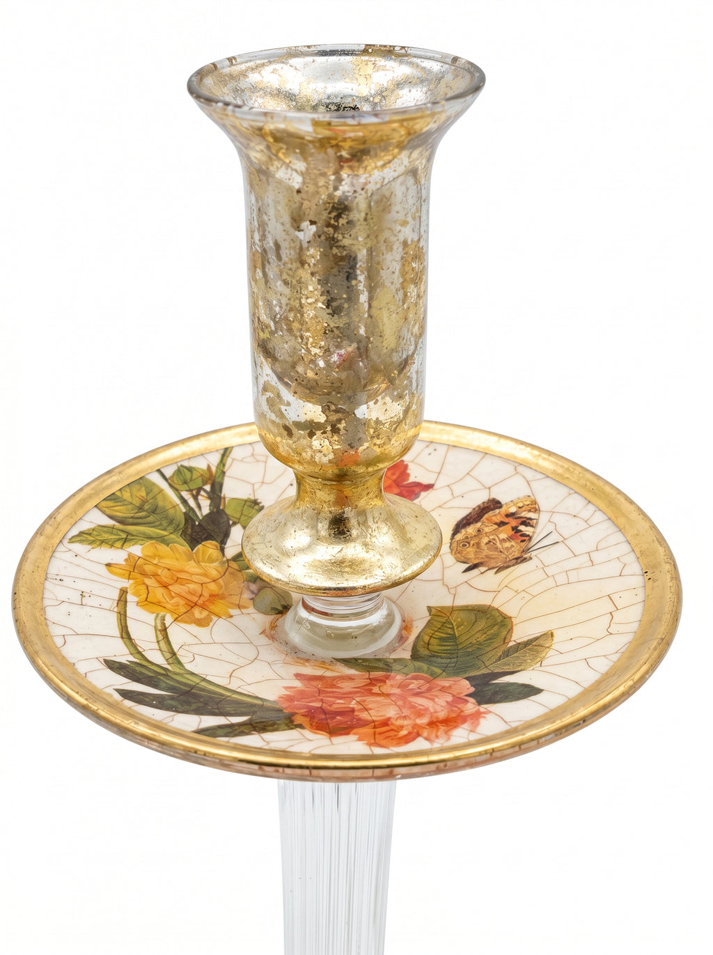 Apricot Peony Crystal 16" Candlestick (Pattern Rim & Base)
