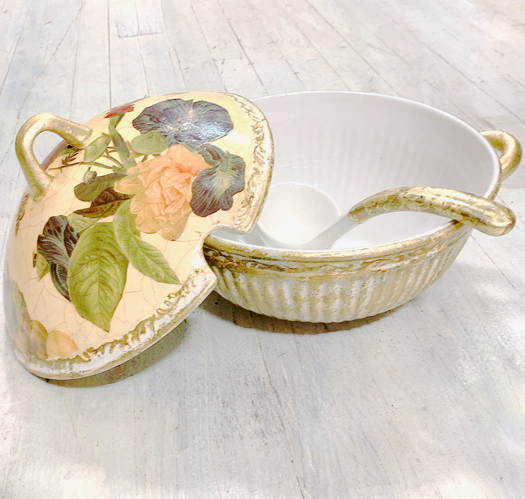 Apricot Peony Grand Covered Serving Tureen