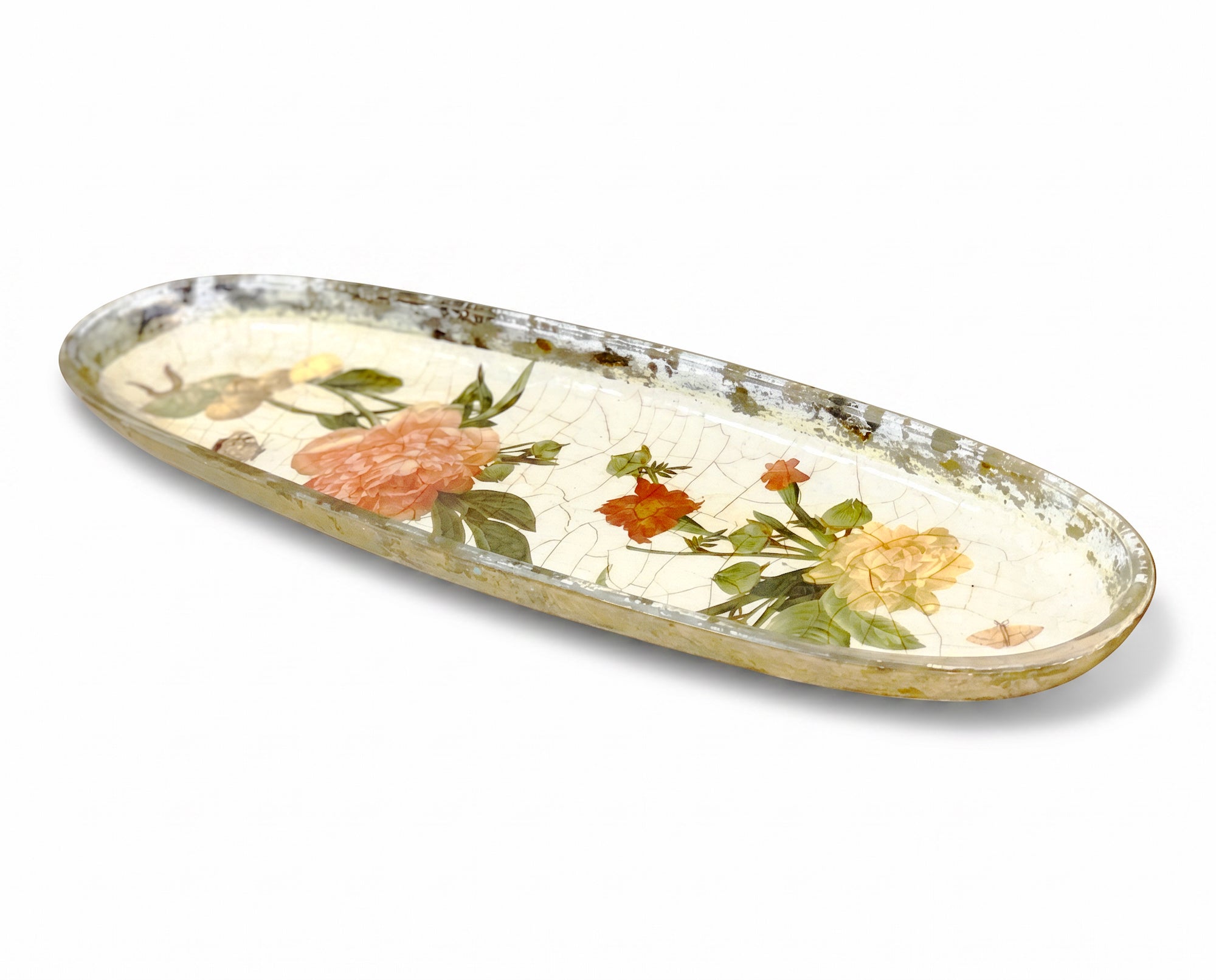 Apricot Peony 16" Oval Baguette / Hors-d'œuvre Server