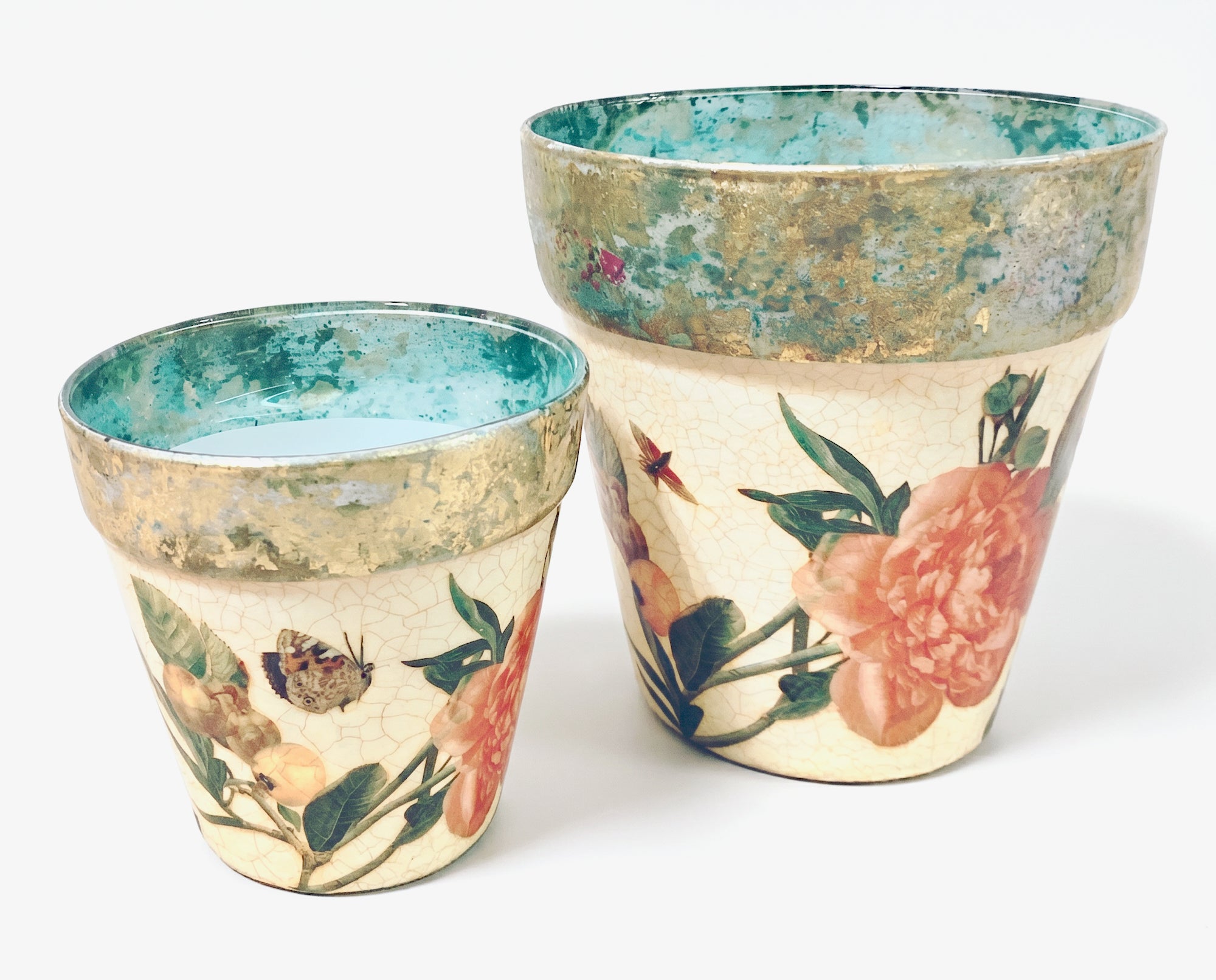 Apricot Peony Cachepot & Wine Chiller Set