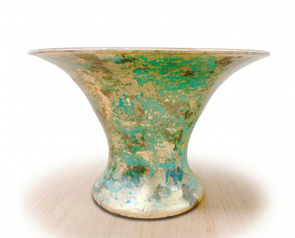 Apricot Peony Verdigris Wishing Well  16" × 9" Deep Bowl · Vase · Cachepot · Champagne & Beverage Server