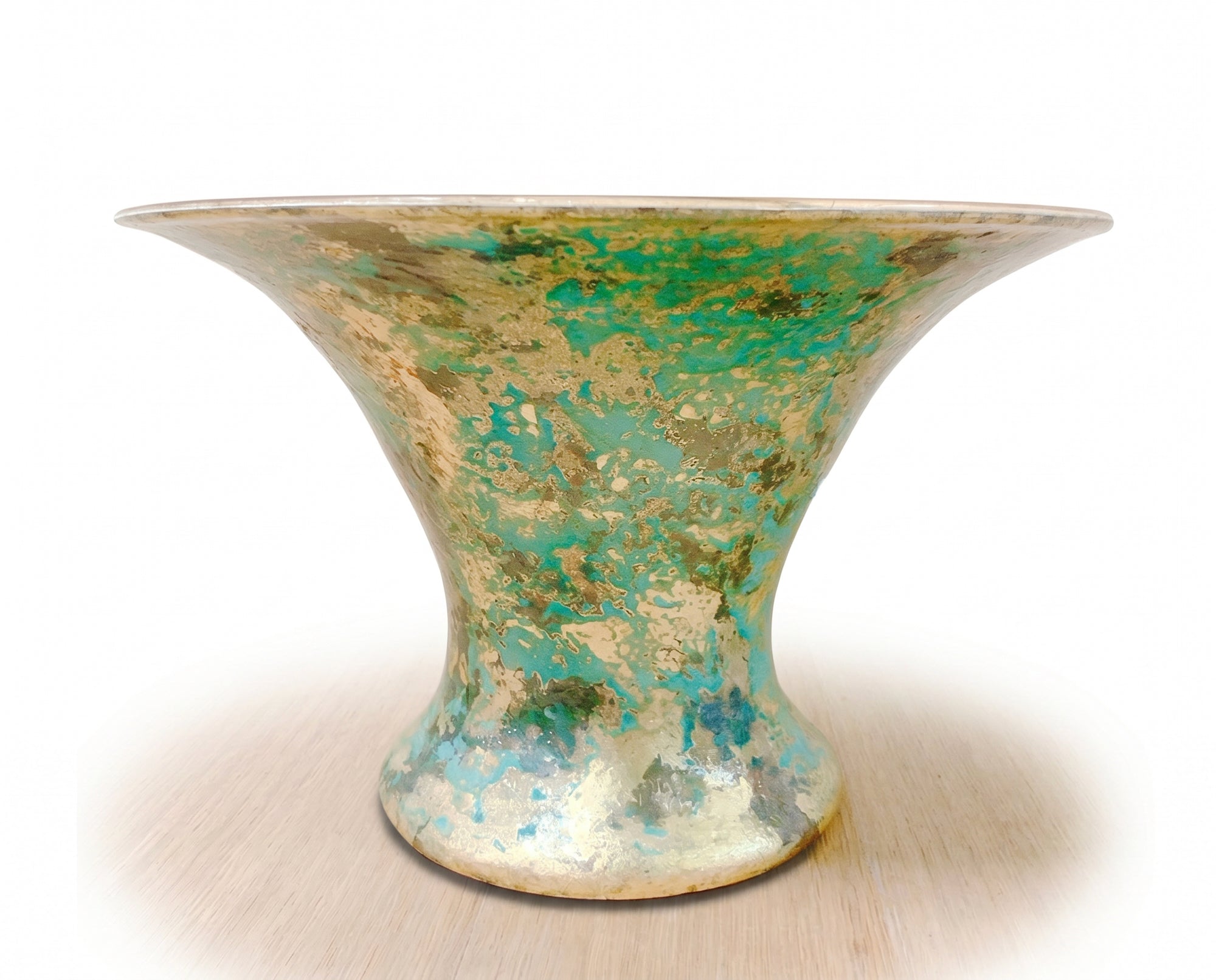 Apricot Peony Verdigris Wishing Well  16" × 9" Deep Bowl · Vase · Cachepot · Champagne & Beverage Server