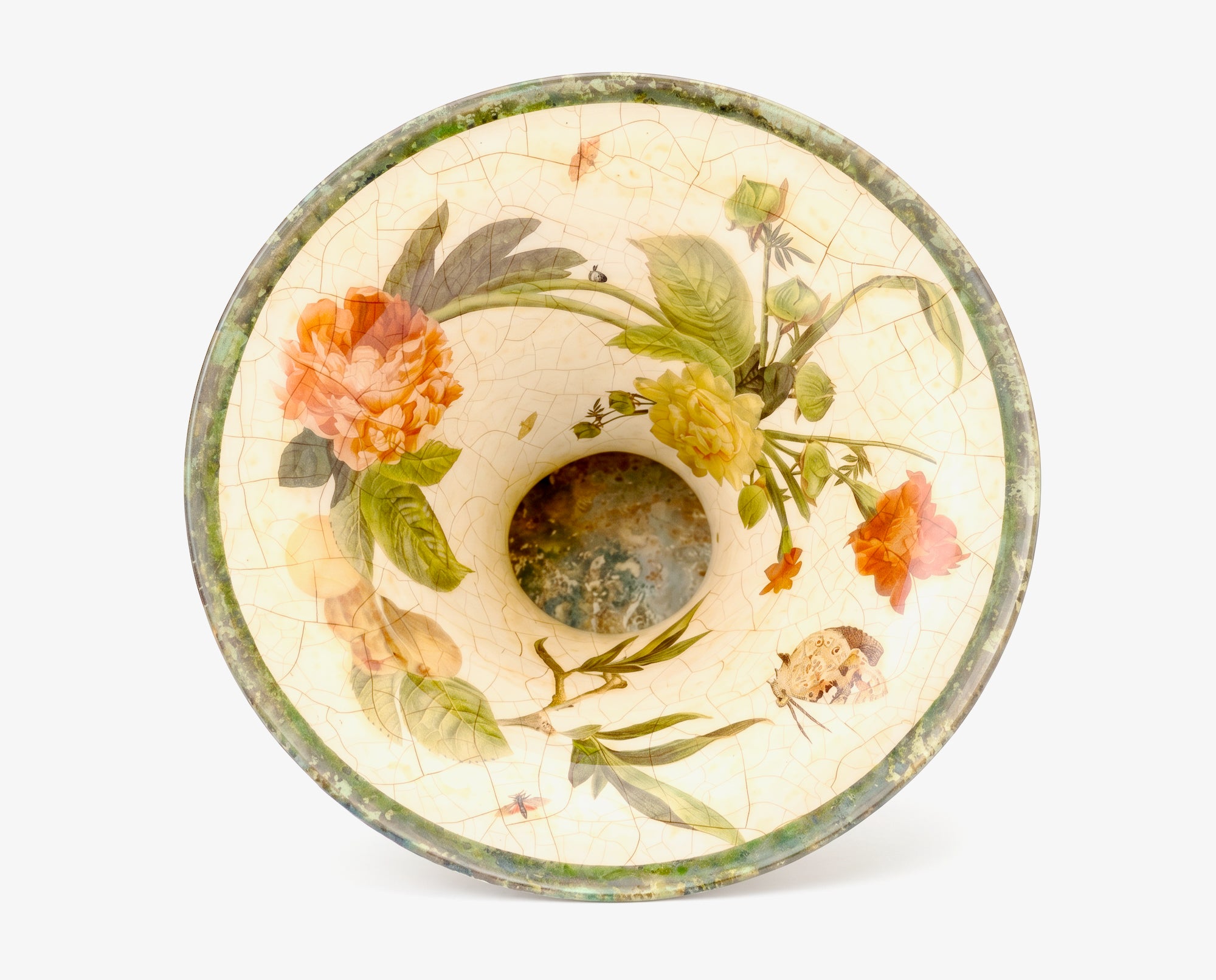 Apricot Peony Verdigris Wishing Well  16" × 9" Deep Bowl · Vase · Cachepot · Champagne & Beverage Server