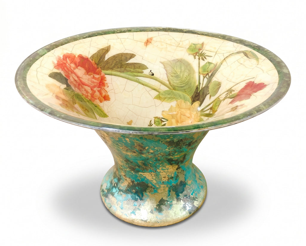 Apricot Peony Verdigris Wishing Well  16" × 9" Deep Bowl · Vase · Cachepot · Champagne & Beverage Server