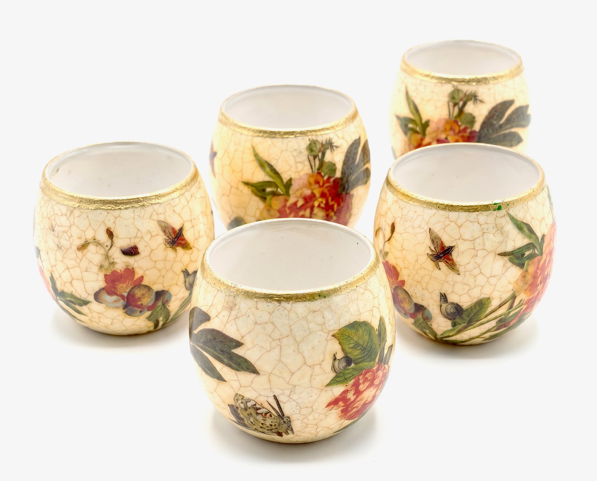 Apricot Peony Votive Candle / Tea Light Globes — Set of 5