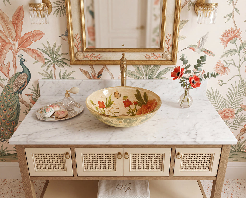 Apricot Peony Vessel Bathroom Sink