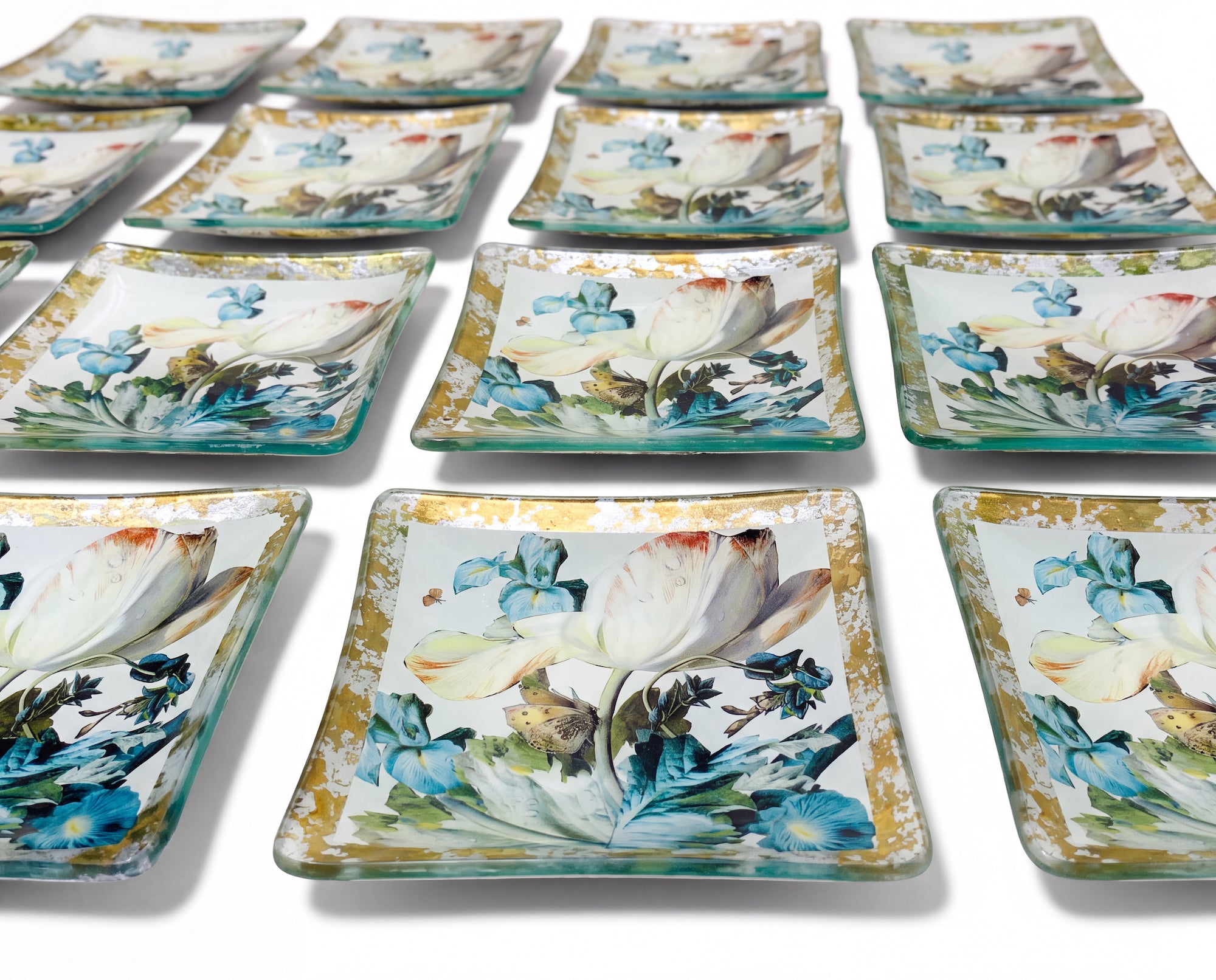 Blue Iris Cocktail Plates — Set of Eight  6" Square Hors d’Oeuvre Plates