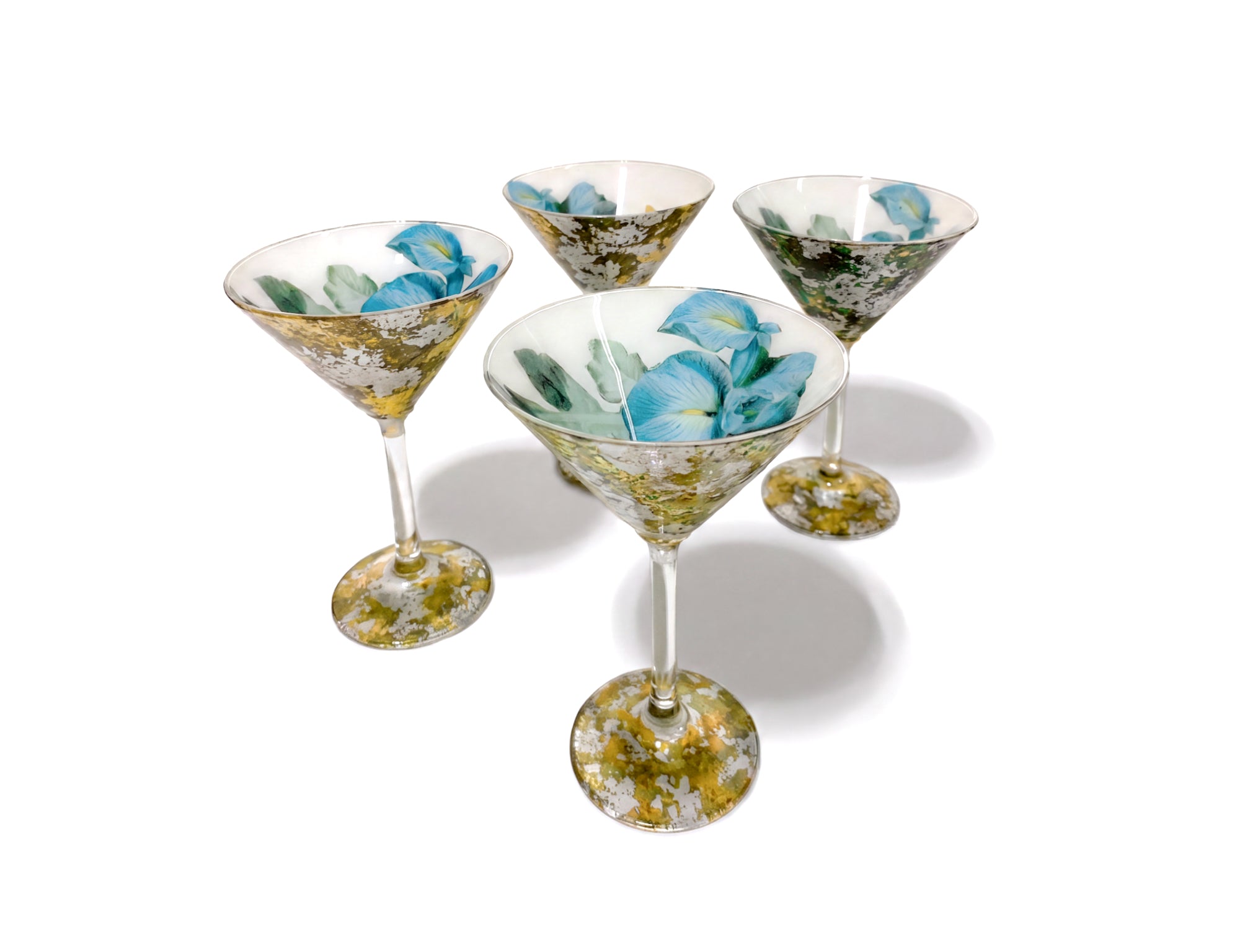 Blue Iris Gilded Martini Glasses — Set of Four