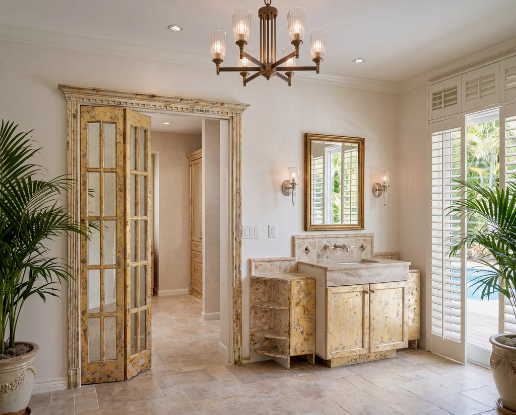 Cathedral Gold™ Architectural Bi-Fold Door Set  (Four glass panels total • Two hinged bi-fold sections)