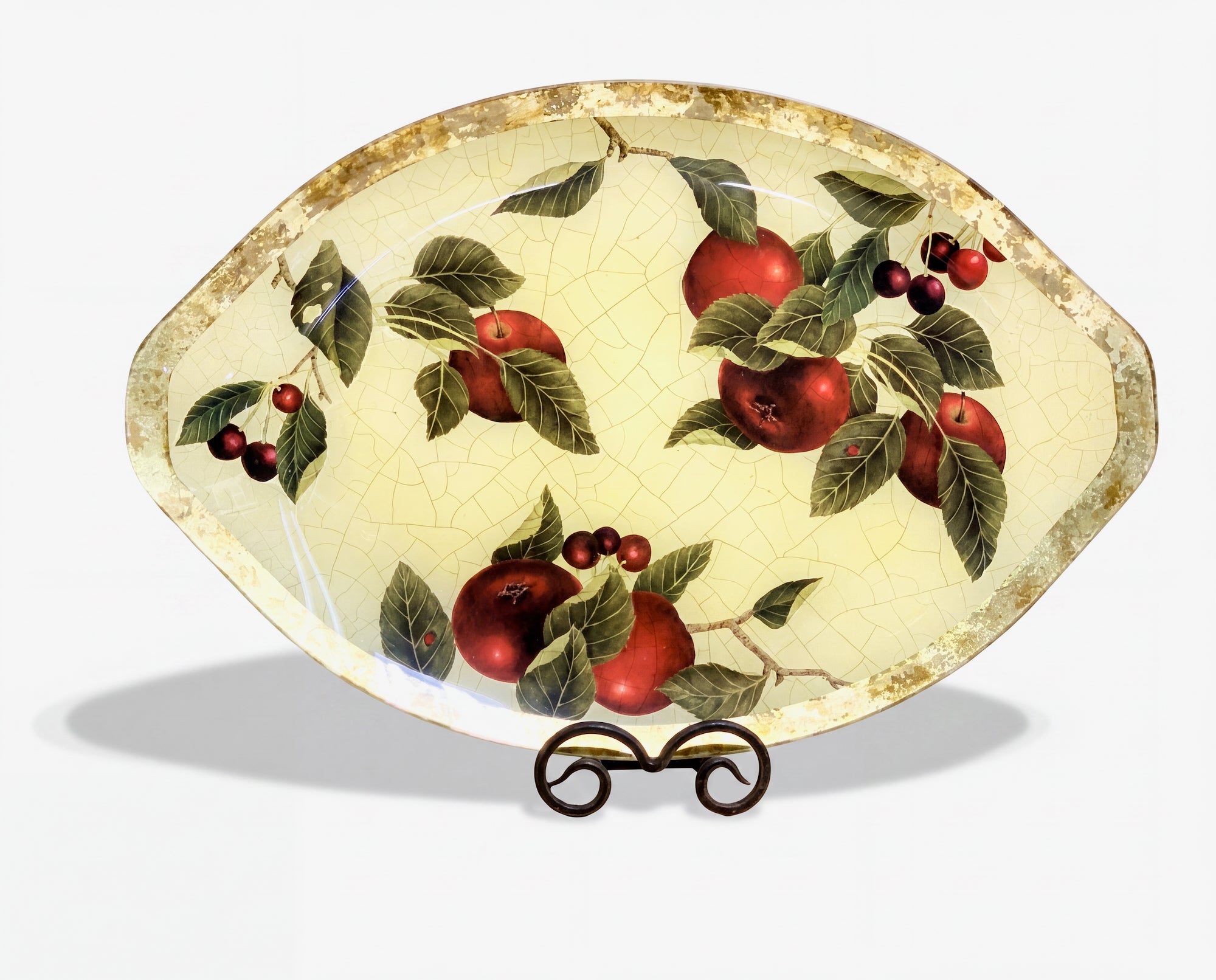 Fruit Orchard 21" Handled Oval Platter — Apple / Cherry