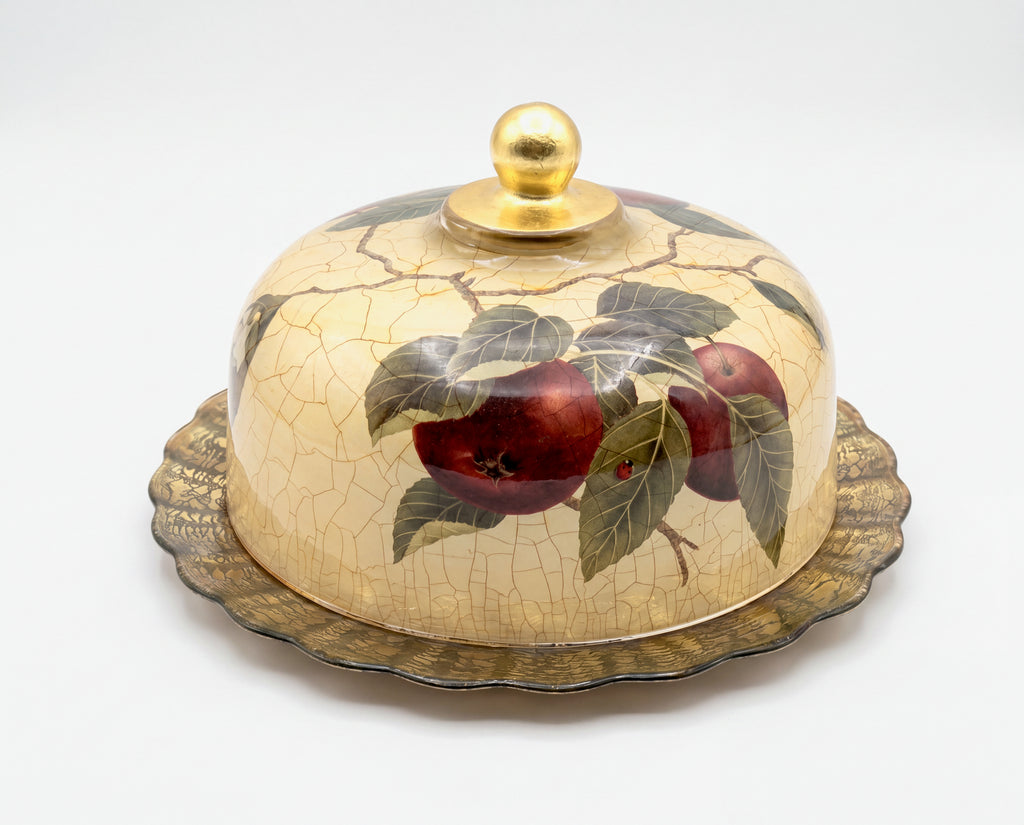 Fruit Orchard Large Apple Cake Dome & Green Crackle Center Charger