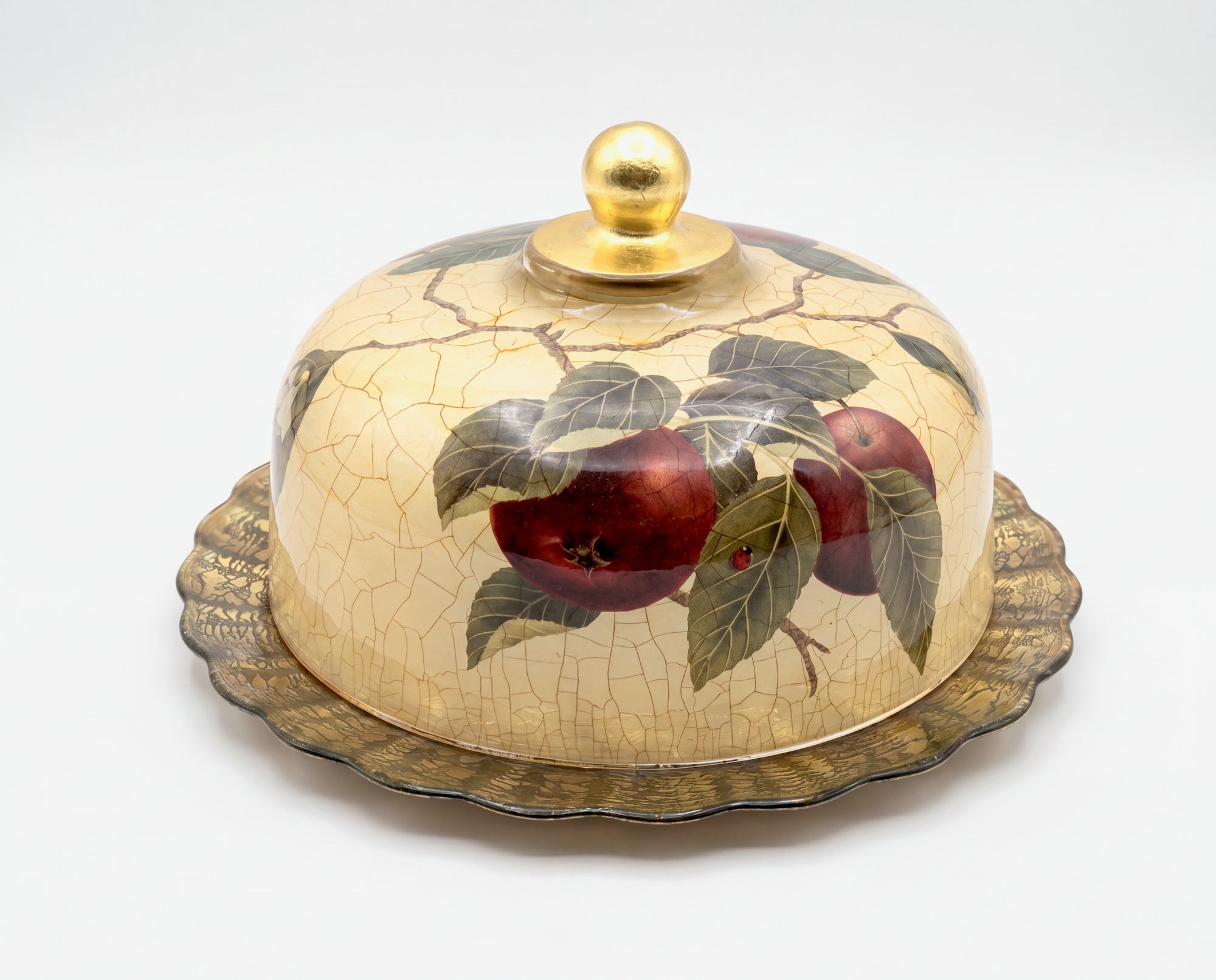 Fruit Orchard Large Apple Cake Dome & Green Crackle Center Charger