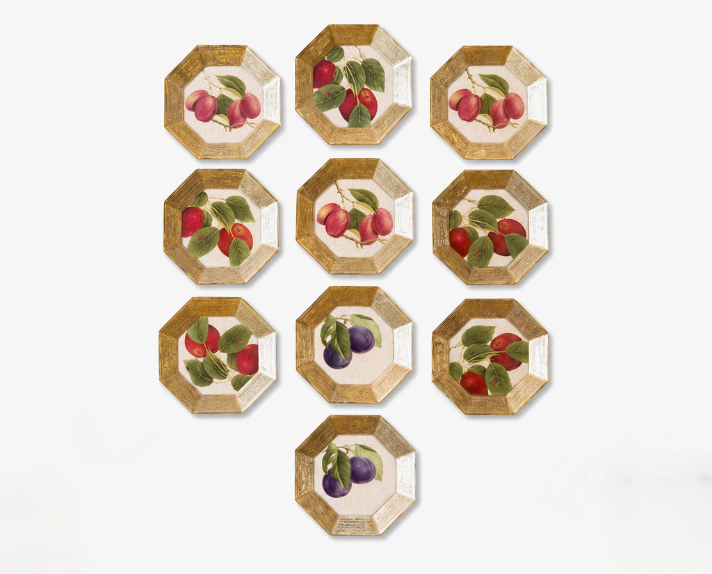 Fruit Orchard 8" Octagonal Botanical Plate Collection — Set of 10