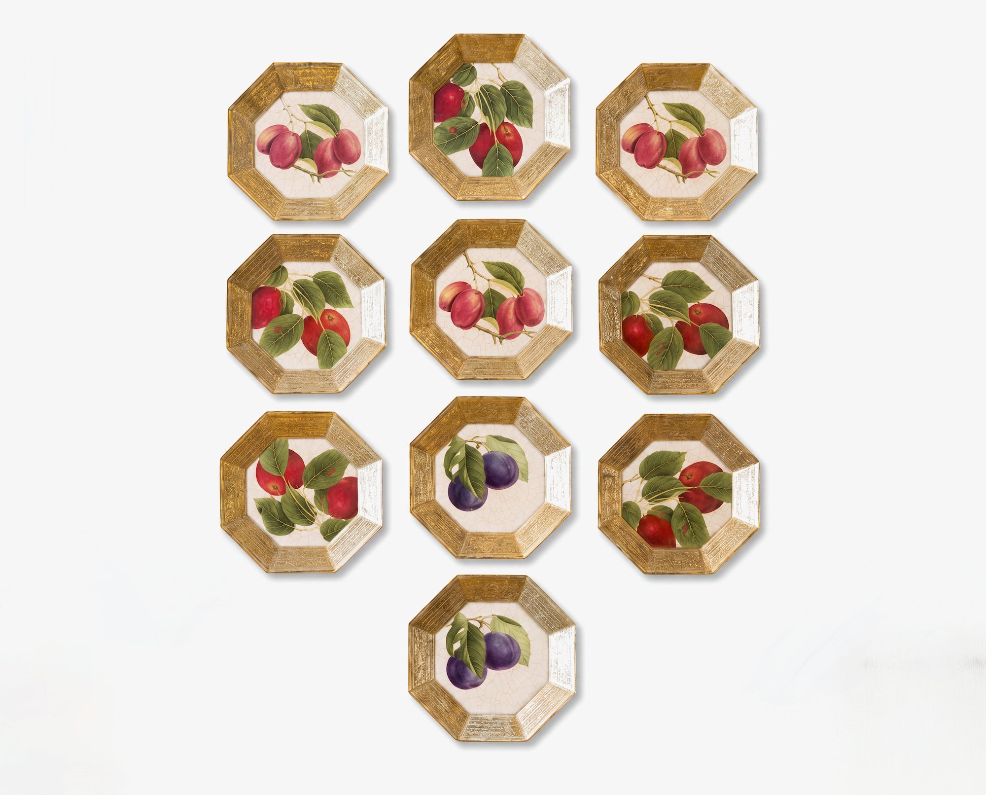 Fruit Orchard 8" Octagonal Botanical Plate Collection — Set of 10