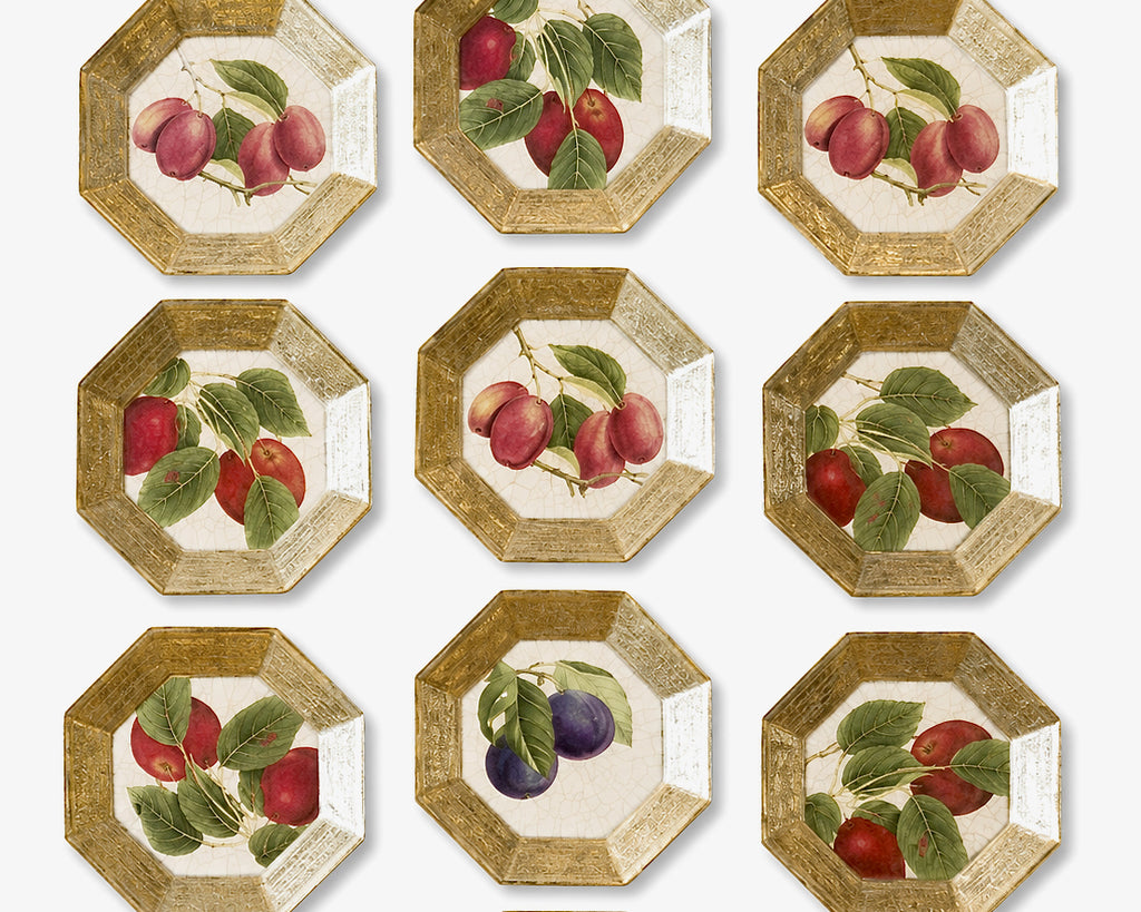 Fruit Orchard 8" Octagonal Botanical Plate Collection — Set of 10
