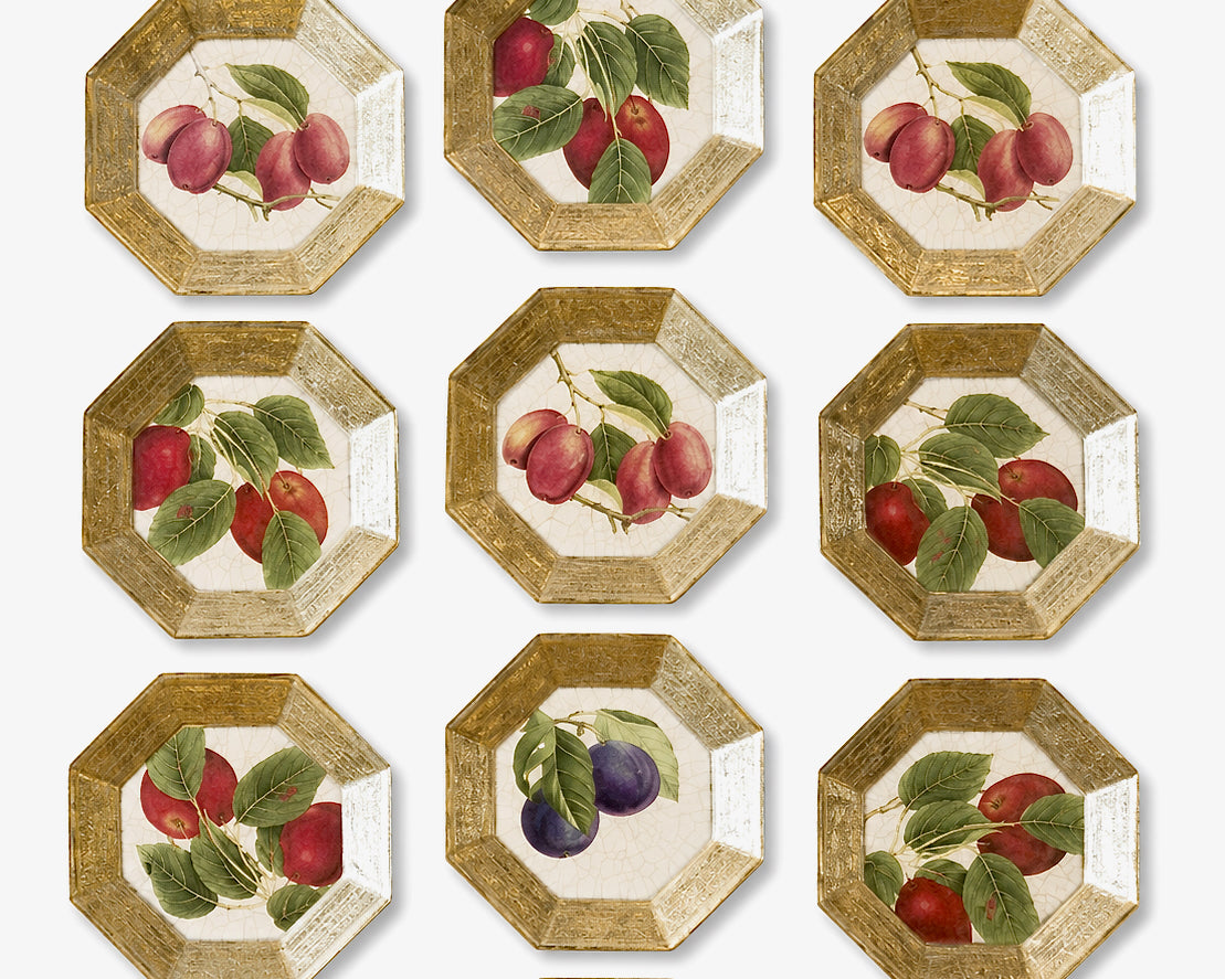 Fruit Orchard 8" Octagonal Botanical Plate Collection — Set of 10