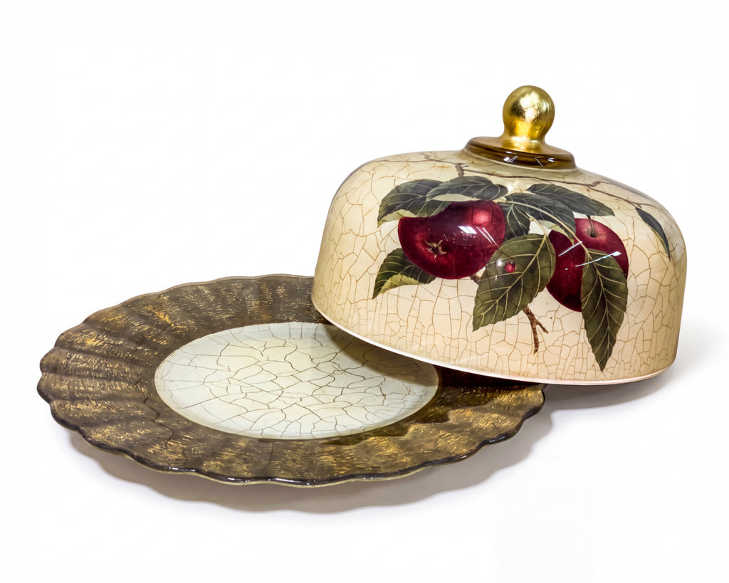 Fruit Orchard Large Apple Cake Dome & Green Crackle Center Charger