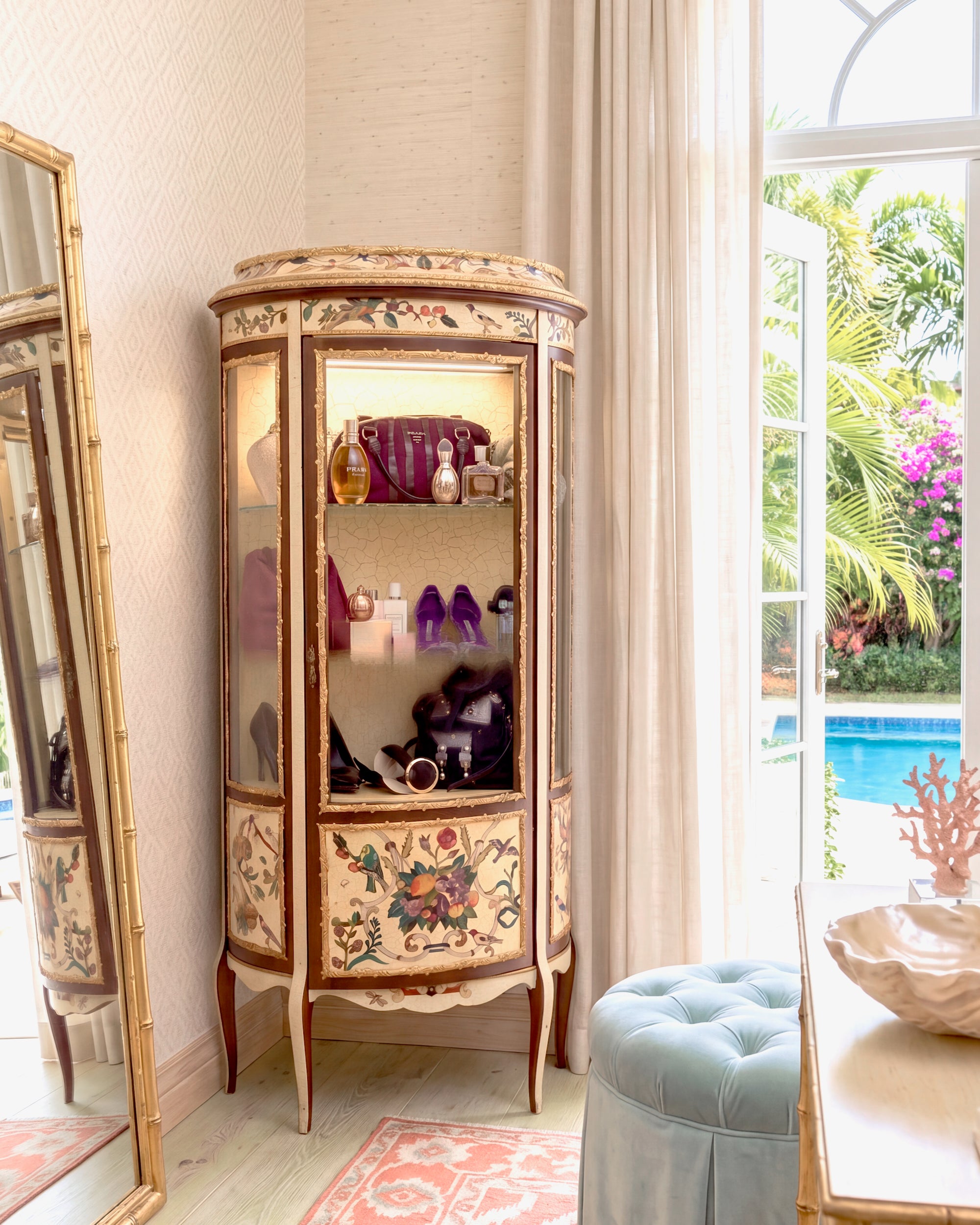 Pietra Dura Curio Cabinet Lighted Curio Cabinet