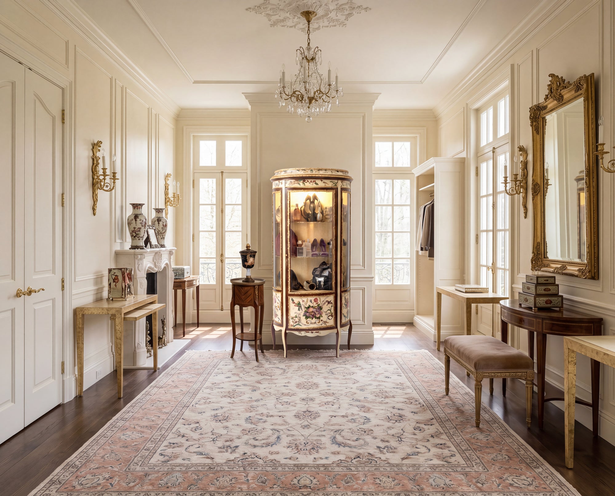 Pietra Dura Curio Cabinet Lighted Curio Cabinet