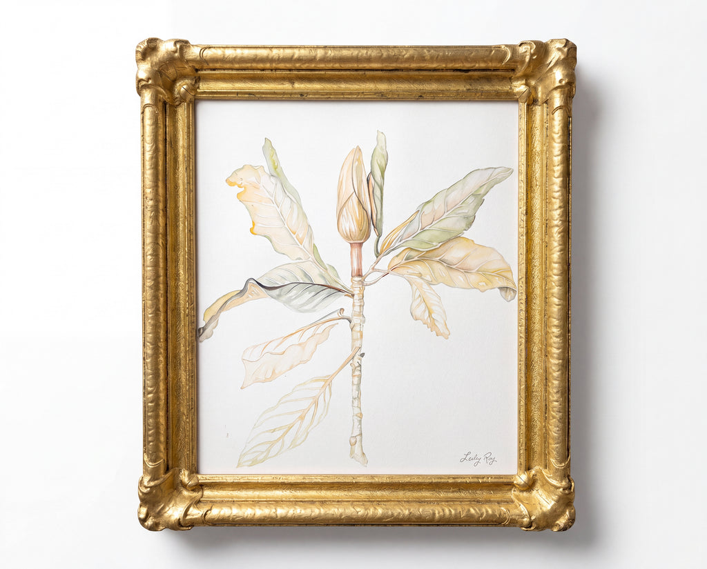 Magnolia 24K Gold Framed Watercolor Study