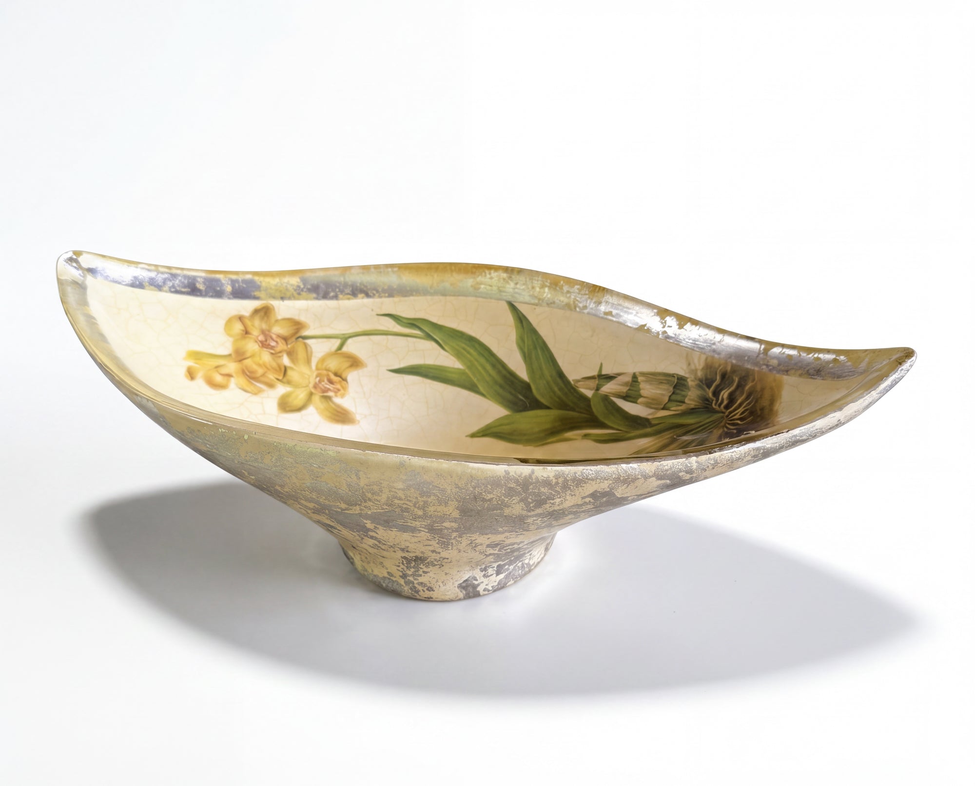 Orchidaceum 17" Crystal Yellow Orchid Crescent Bowl