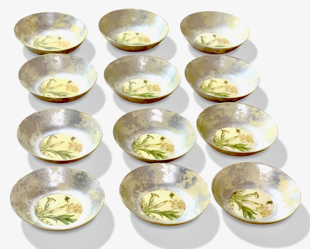 Orchidaceum Tri-Gold™ Yellow — Orchid & Hummingbird 8” Soup / Salad Bowls · Set of 12