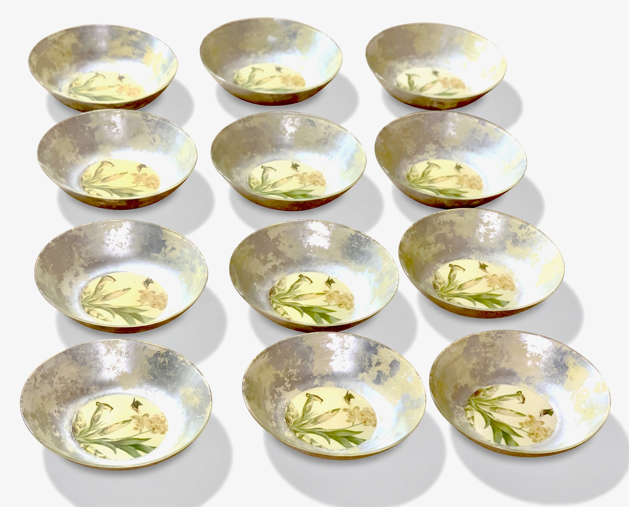 Orchidaceum Tri-Gold™ Yellow — Orchid & Hummingbird 8” Soup / Salad Bowls · Set of 12