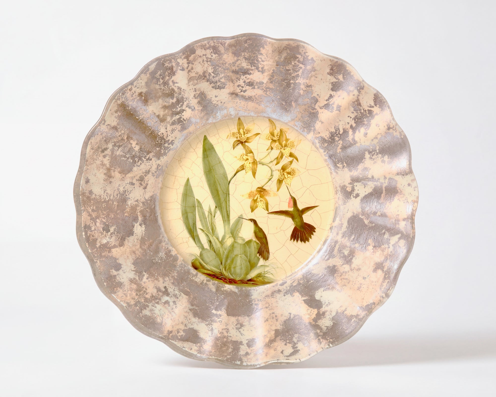 Orchidaceum 9” Fluted Plate Orchid and Hummingbird Blush #1