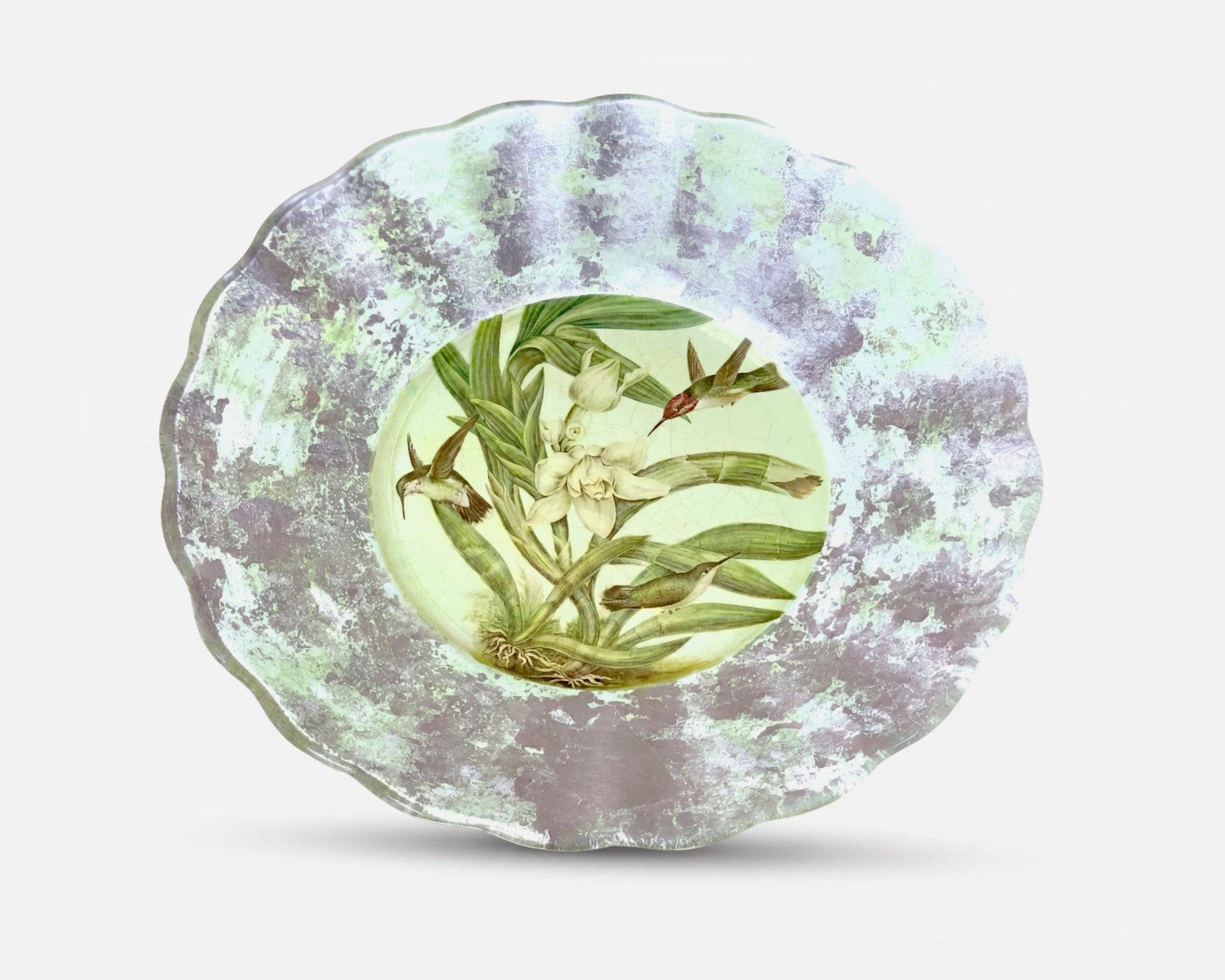 Orchidaceum 9” Fluted Plate Orchid on Branch Green #1