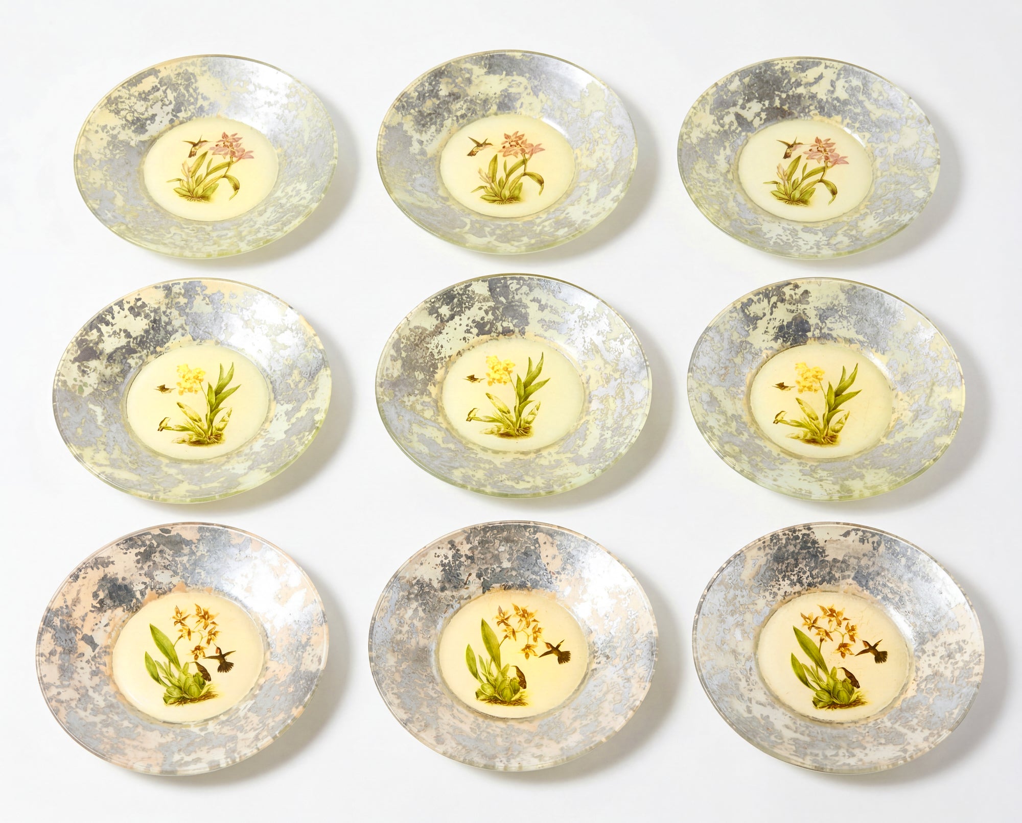 Orchidaceum Tri-Gold™ Blush & Yellow 8” Prototype Luncheon Plates withs 3" Bdr. — Set of 9