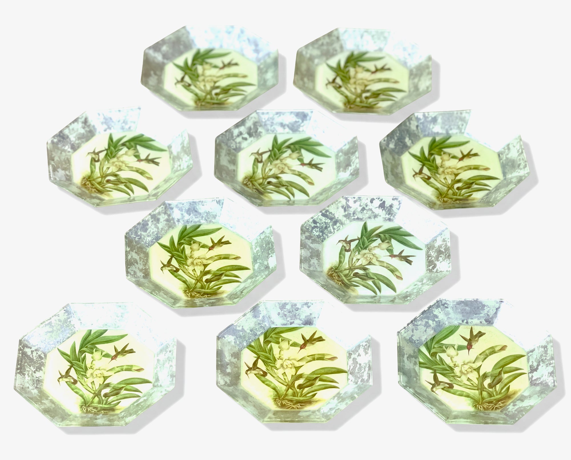 Orchidaceum Tri-Gold™ Green — 8” Octagonal Plates · Set of 10