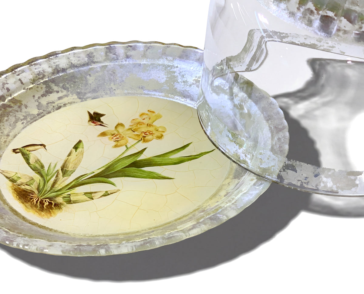 Orchidaceum Tri-Gold™ Yellow 8" Small Fromage Server with Finial Dome