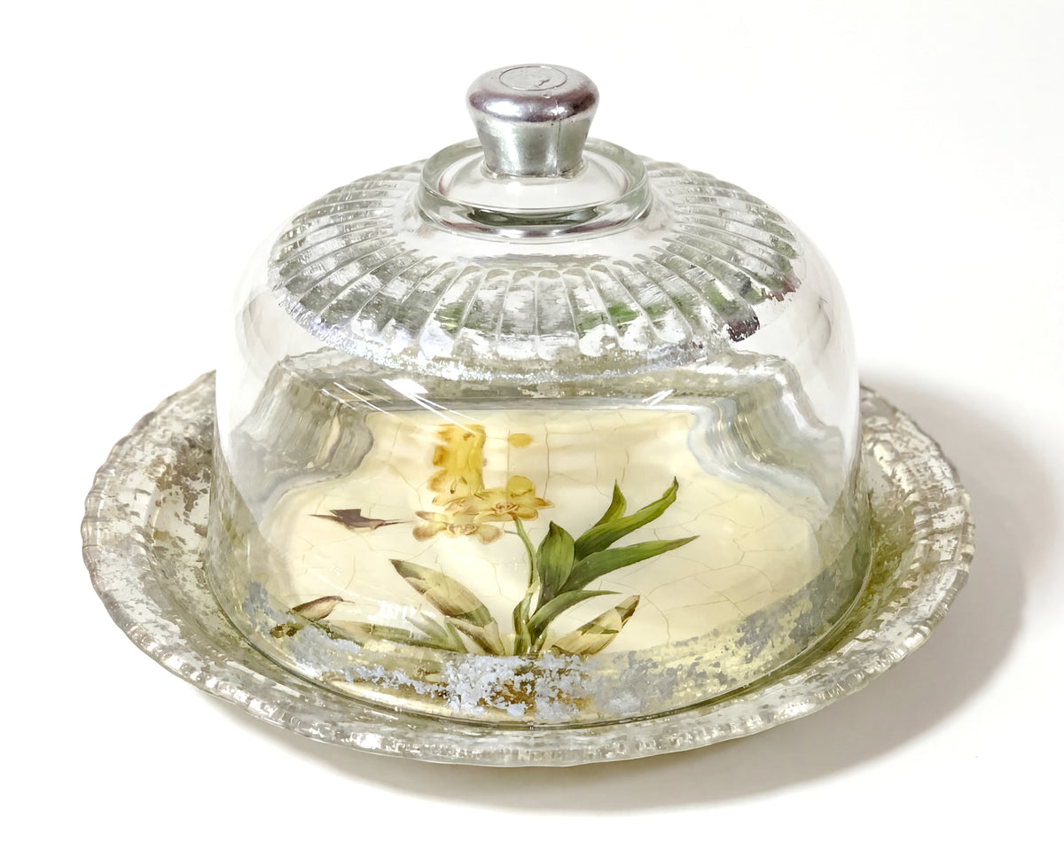 Orchidaceum Tri-Gold™ Yellow 8" Small Fromage Server with Finial Dome