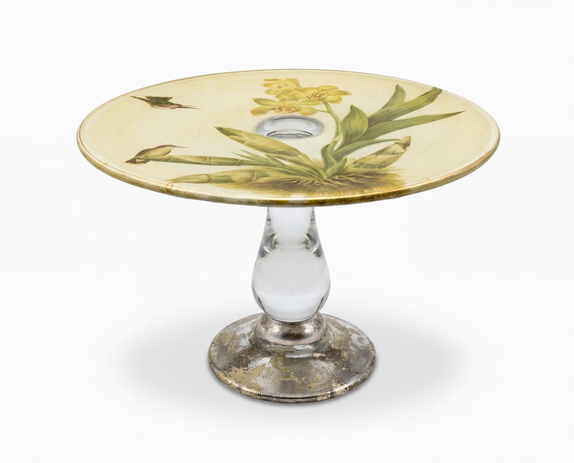 Orchidaceum Yellow Orchid Crystal Footed Cake Pedestal