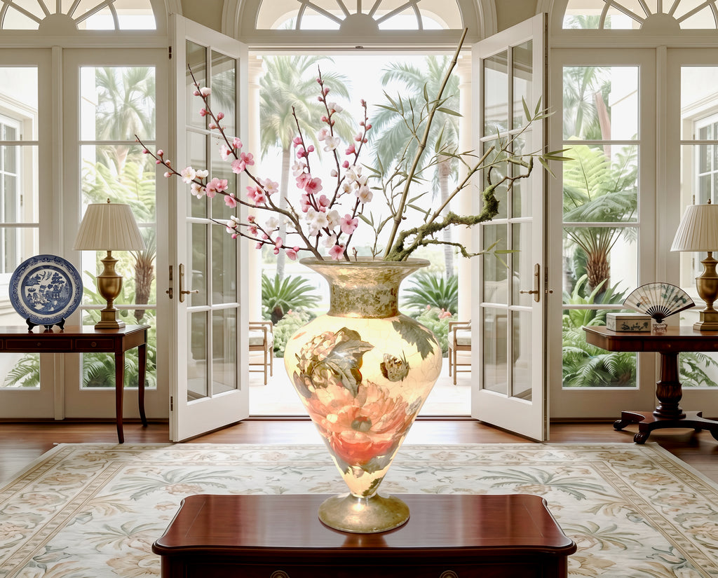 Red Lepidoptera 15" Urn Vase