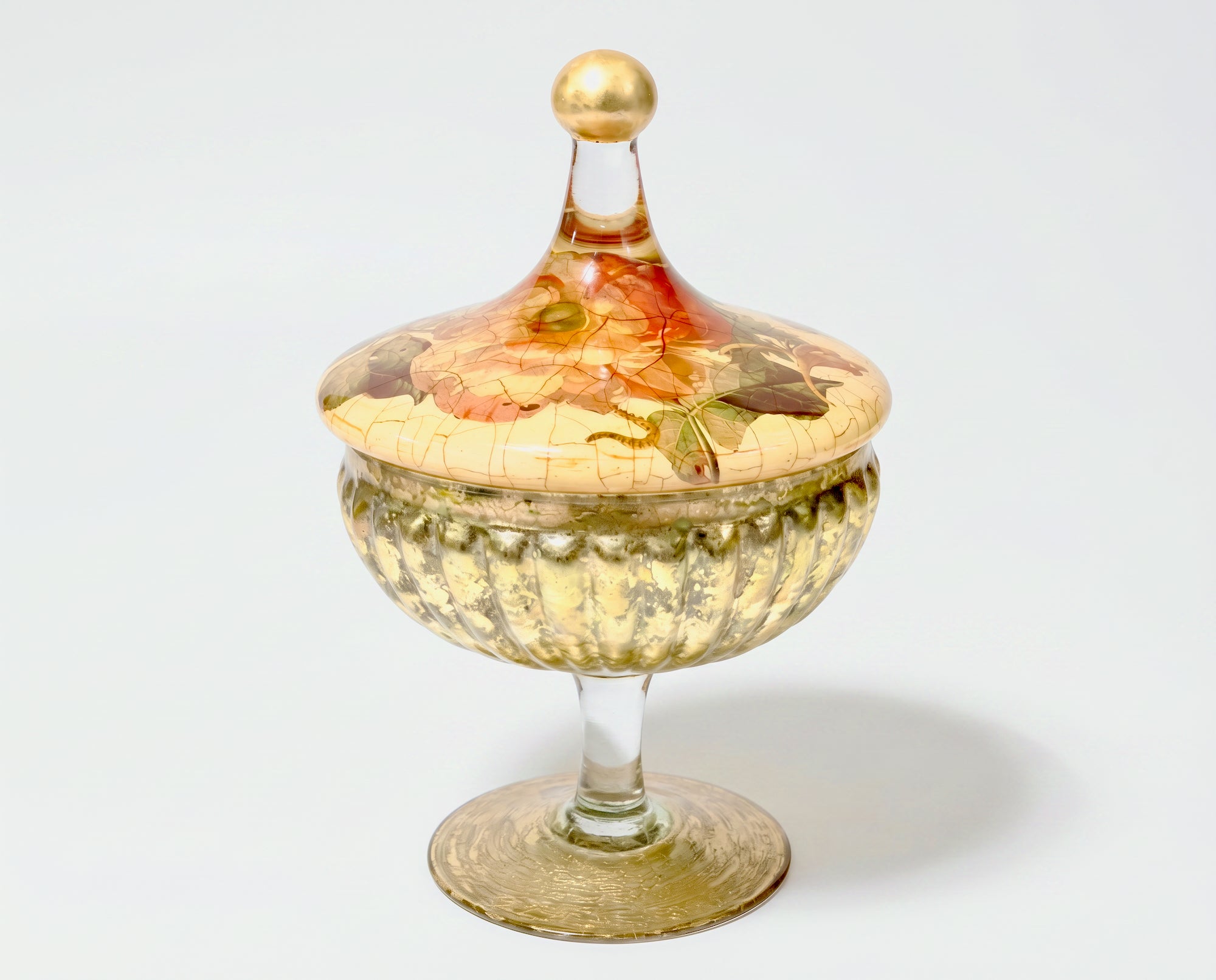 Red Lepidoptera Signature Footed Covered Compote