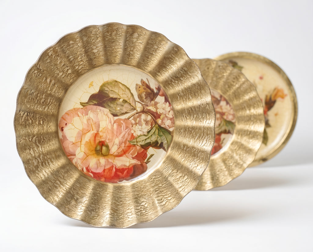 Red Lepidoptera 15" Fluted Gold Charger