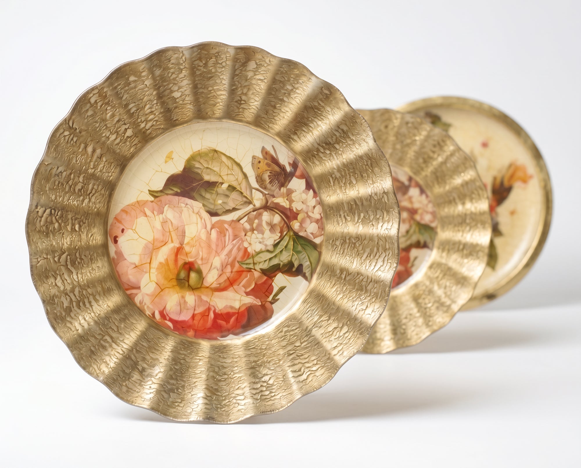 Red Lepidoptera 15" Fluted Gold Charger