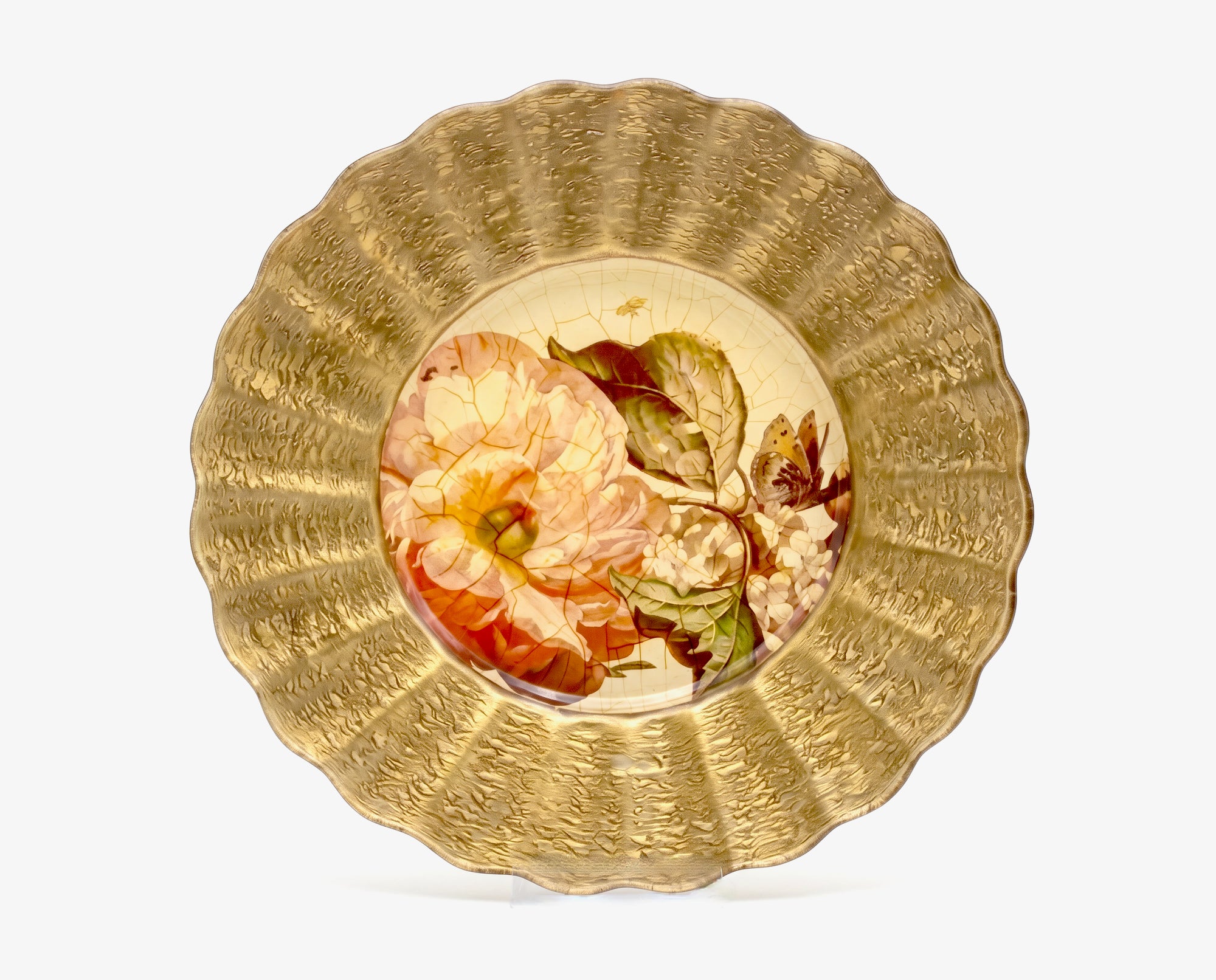 Red Lepidoptera 15" Fluted Gold Charger