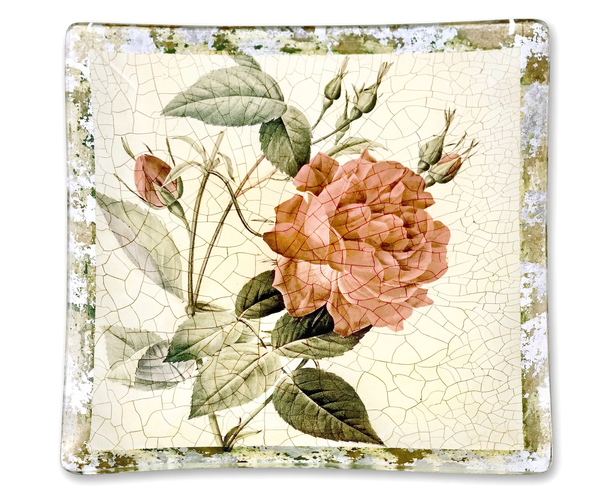 Rosarium  Blood Red China Rose 10” Square Platter