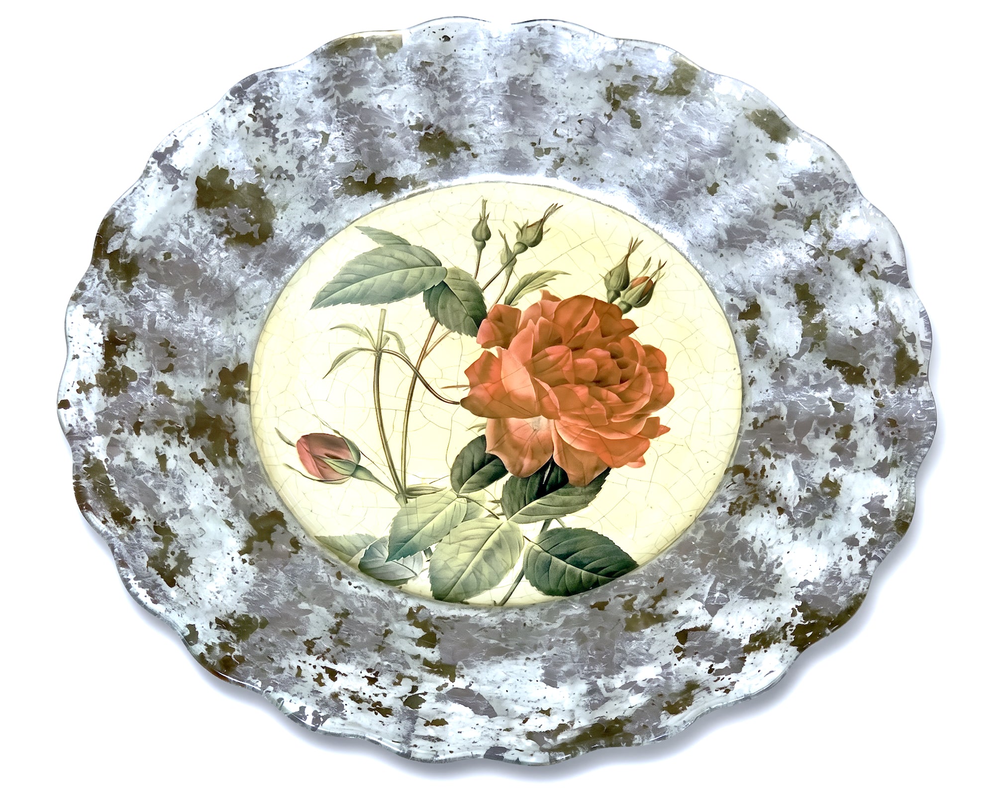 Rosarium 15” Fluted Charger —Blood Red China Rose