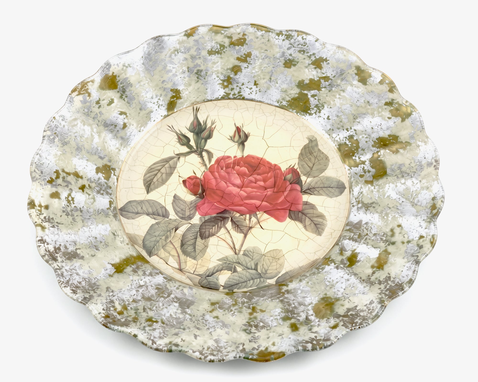 Rosarium 15" Fluted Charger — Red Rosa Gallica